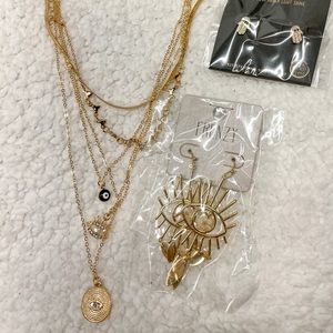 Evil Eye Necklace and Earrings Set- Gold